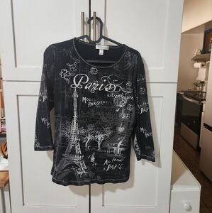 dressbarn Paris Embellished Printed Tee SzM